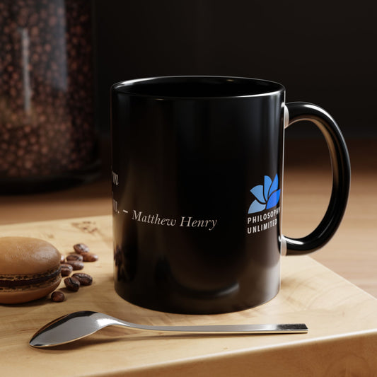 The Storm Is Over Accent™ Kaffeetasse 11 oz (0,33 L) / 15 oz (0,44 L) (schwarzes Thema): Zitate von Matthew Henry 